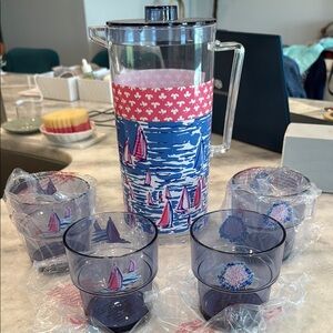 Lilly Pulitzer Nautical Sailboat Pitcher and Cup Set